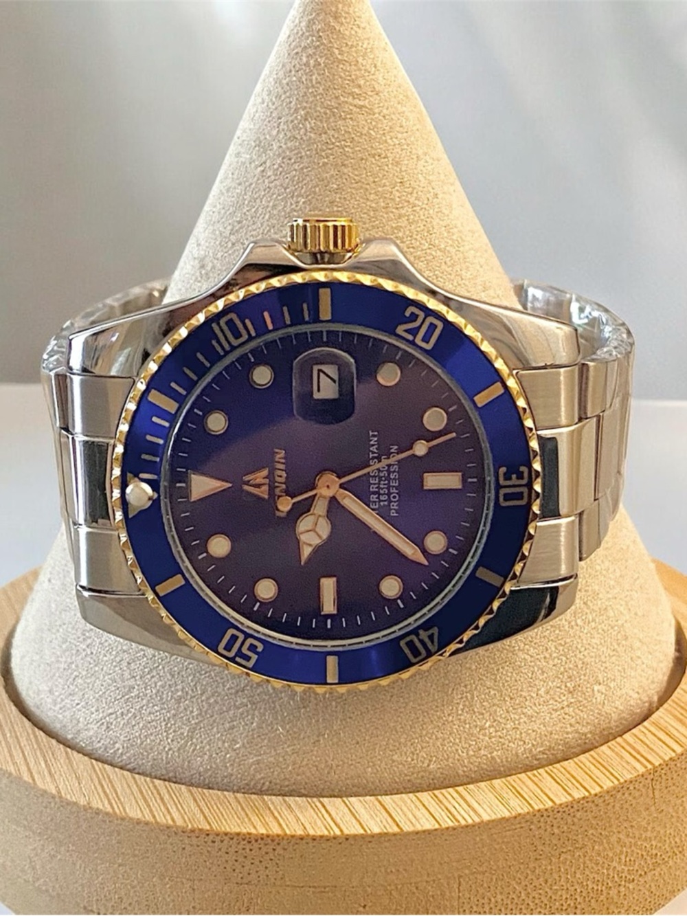 LENQIN Mens Watch Water Resist Analog - Silver, Blue and Gold